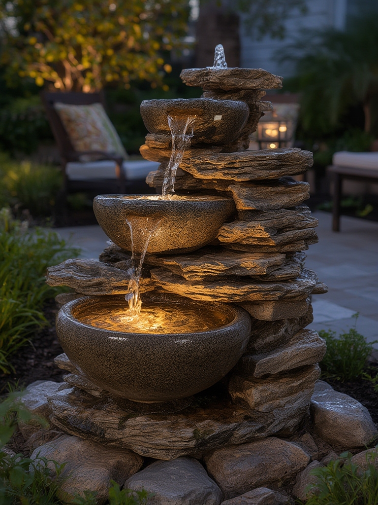 Outdoor fountain in action